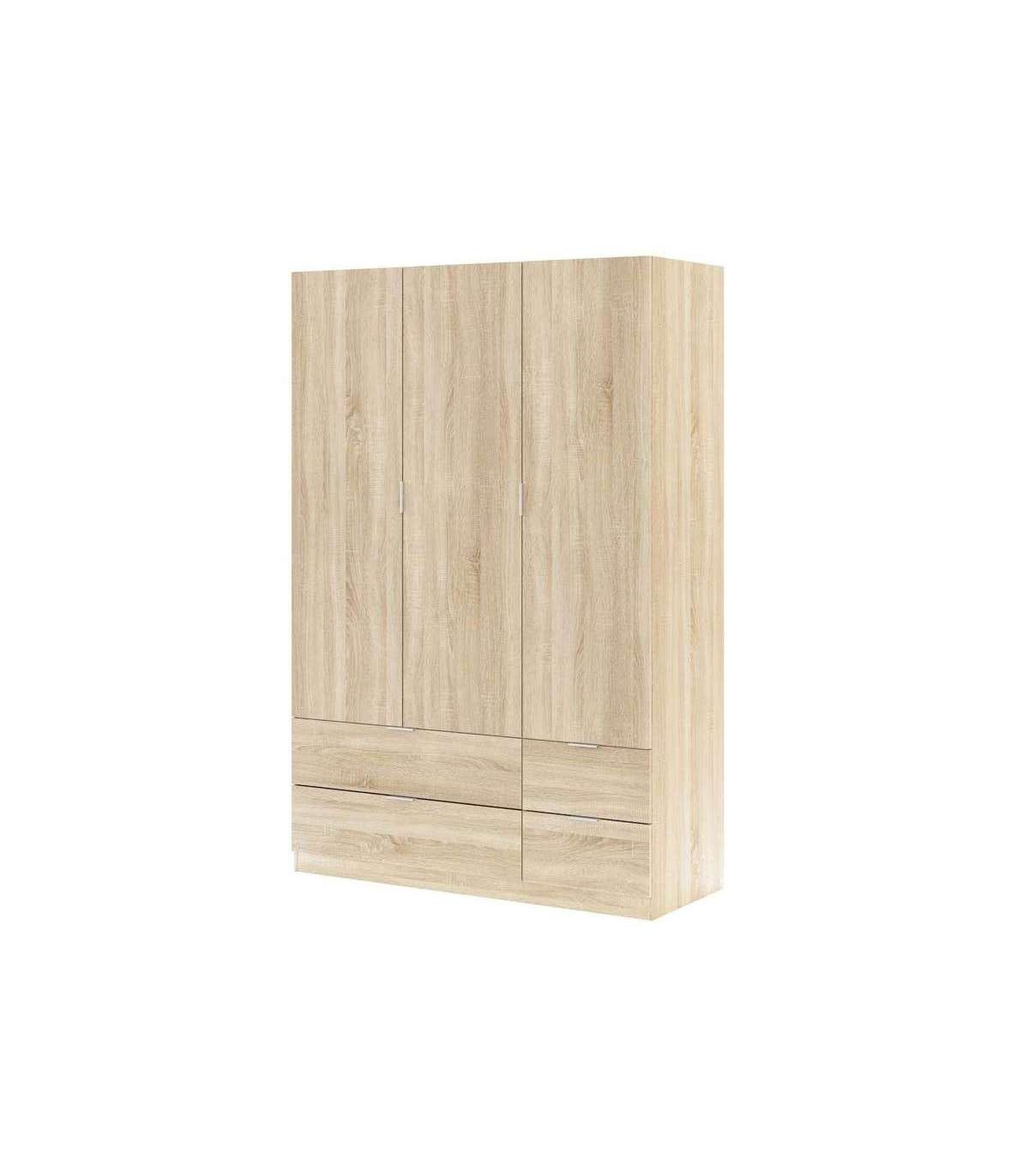 Armario 3 Puertas Abatibles 4 Cajones Acabado Roble. 200cm(alto). 135cm(ancho). 52cm(fondo_0
