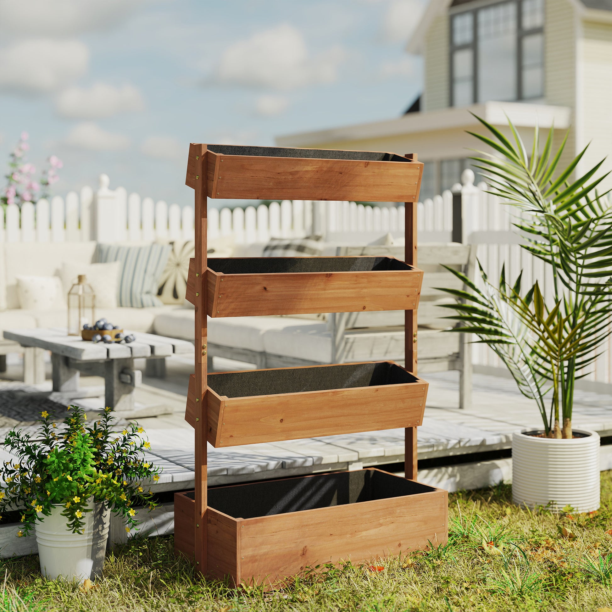 Outsunny Jardinera De Madera De 4 Niveles Con Orificios De Drenaje Marrón_4