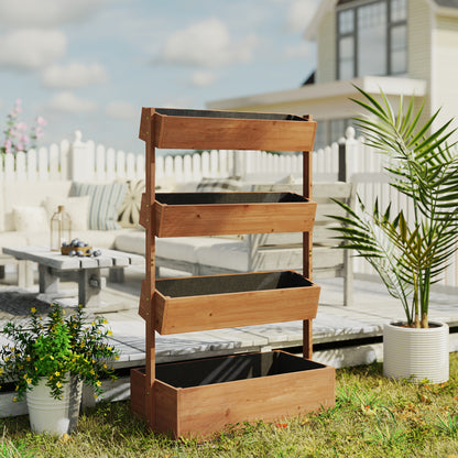 Outsunny Jardinera De Madera De 4 Niveles Con Orificios De Drenaje Marrón_4