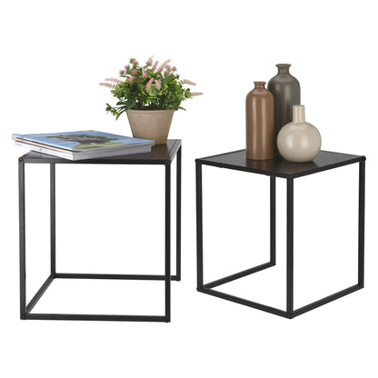 Well Home Juego De 2 Mesas Auxiliares En Mdf Y Metal Color Negro_1