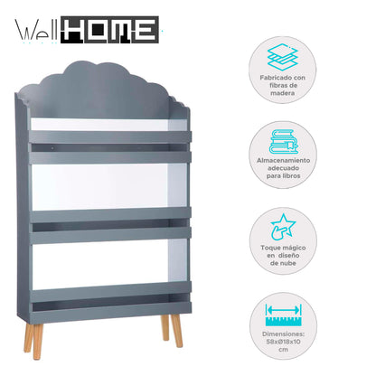Wellhome Librería Infantil 3 Estantes Gris