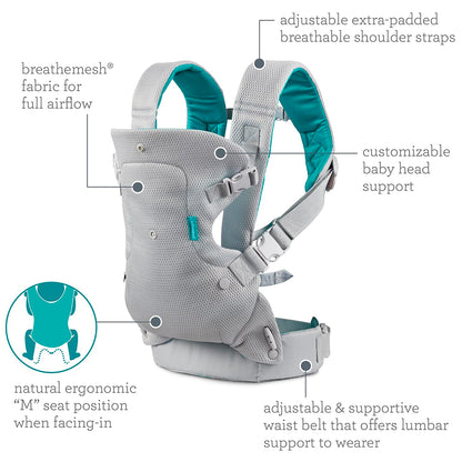 Infantino Mochila Portabebé Flip Convertible 4-en-1, Ergonómica Y Cómoda, Para Bebés De 3,6 A 14,5 Kg, Antracita_2