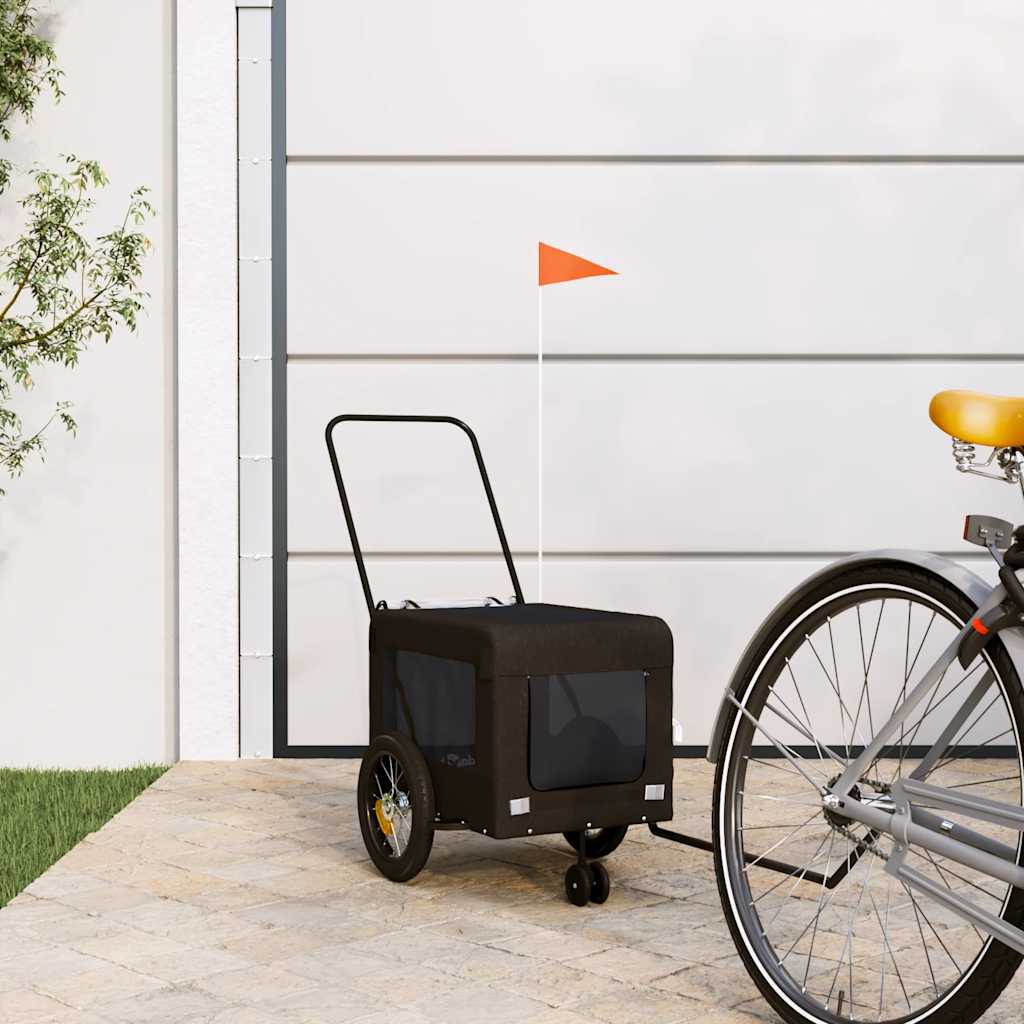 Remolque De Bicicleta Mascotas Hierro Tela Oxford Negro_1