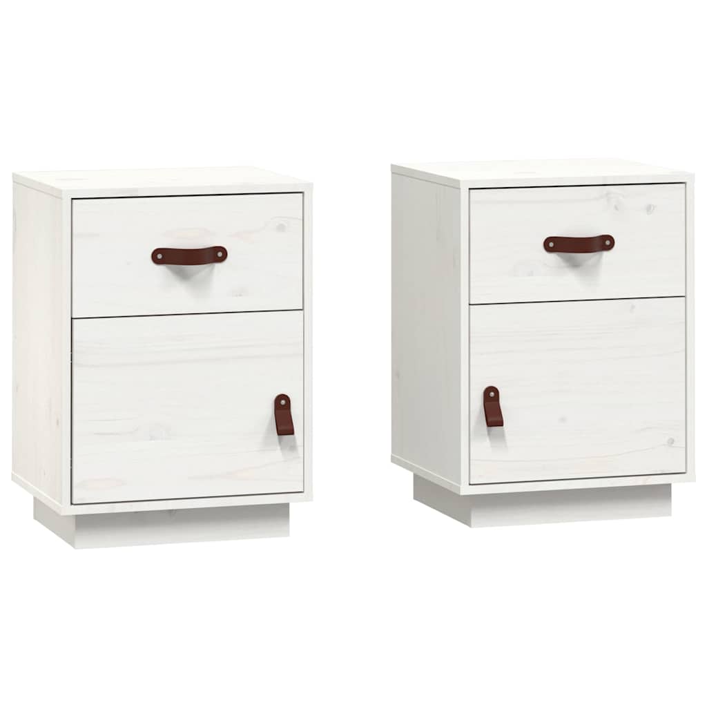 Mesitas De Noche 2 Uds Madera Maciza Pino Blanco 40x34x55 Cm_0