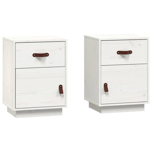 Mesitas De Noche 2 Uds Madera Maciza Pino Blanco 40x34x55 Cm_0