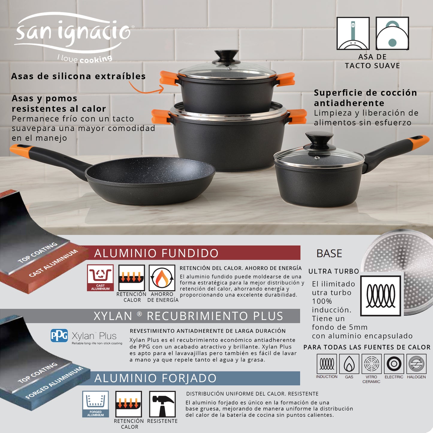 Set Batería De Cocina 7 Piezas + 3pc Sartenes En Aluminio Prensado._1