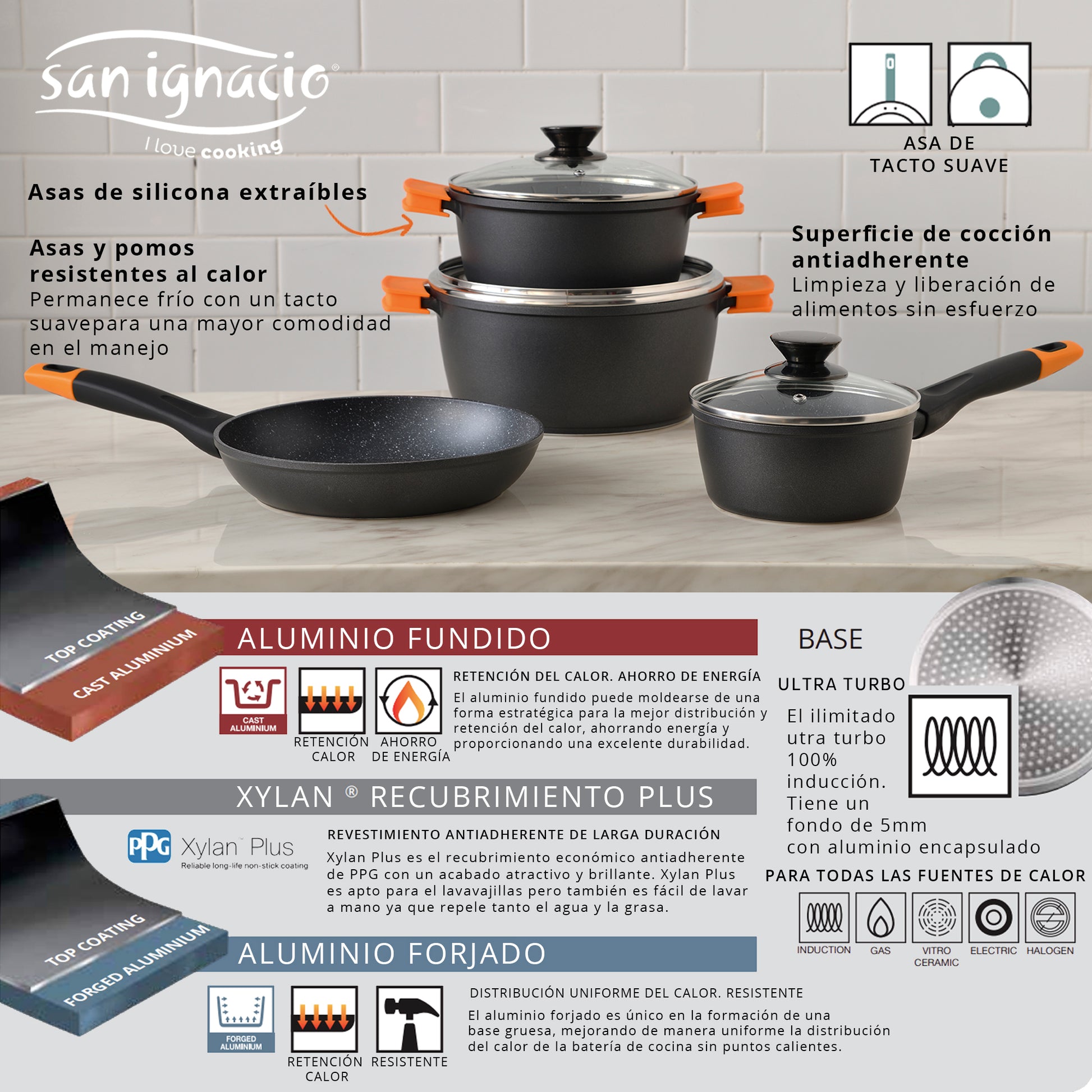 Set Batería De Cocina 7 Piezas + 3pc Sartenes En Aluminio Prensado._1