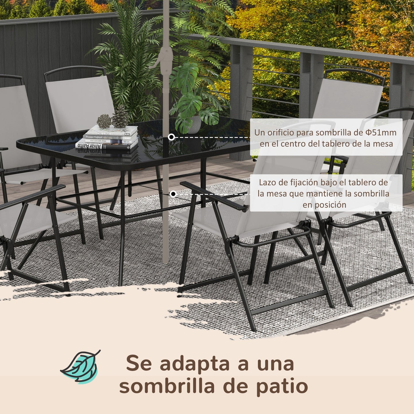 Outsunny Conjunto De Comedor De Exterior Con 1 Mesa Y 6 Sillas Plegables Gris_5