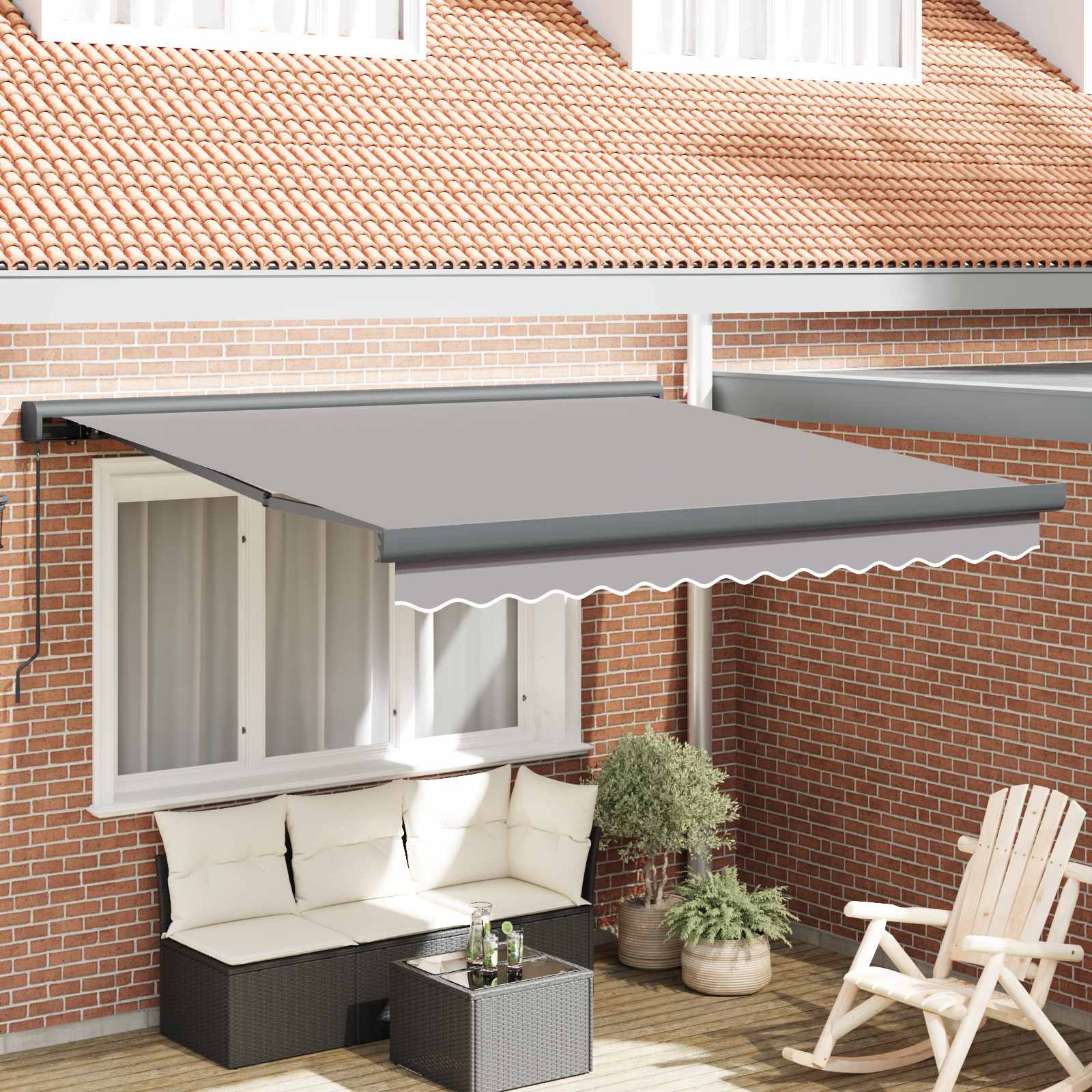Toldo Retráctil Gris Claro 350 X 250 Cm Lona Y Aluminio_1