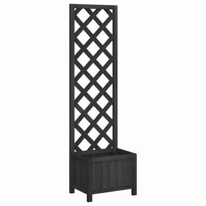 Jardinera Con Enrejado Negro 40x30x135 Cm Madera Maciza De Abeto_0