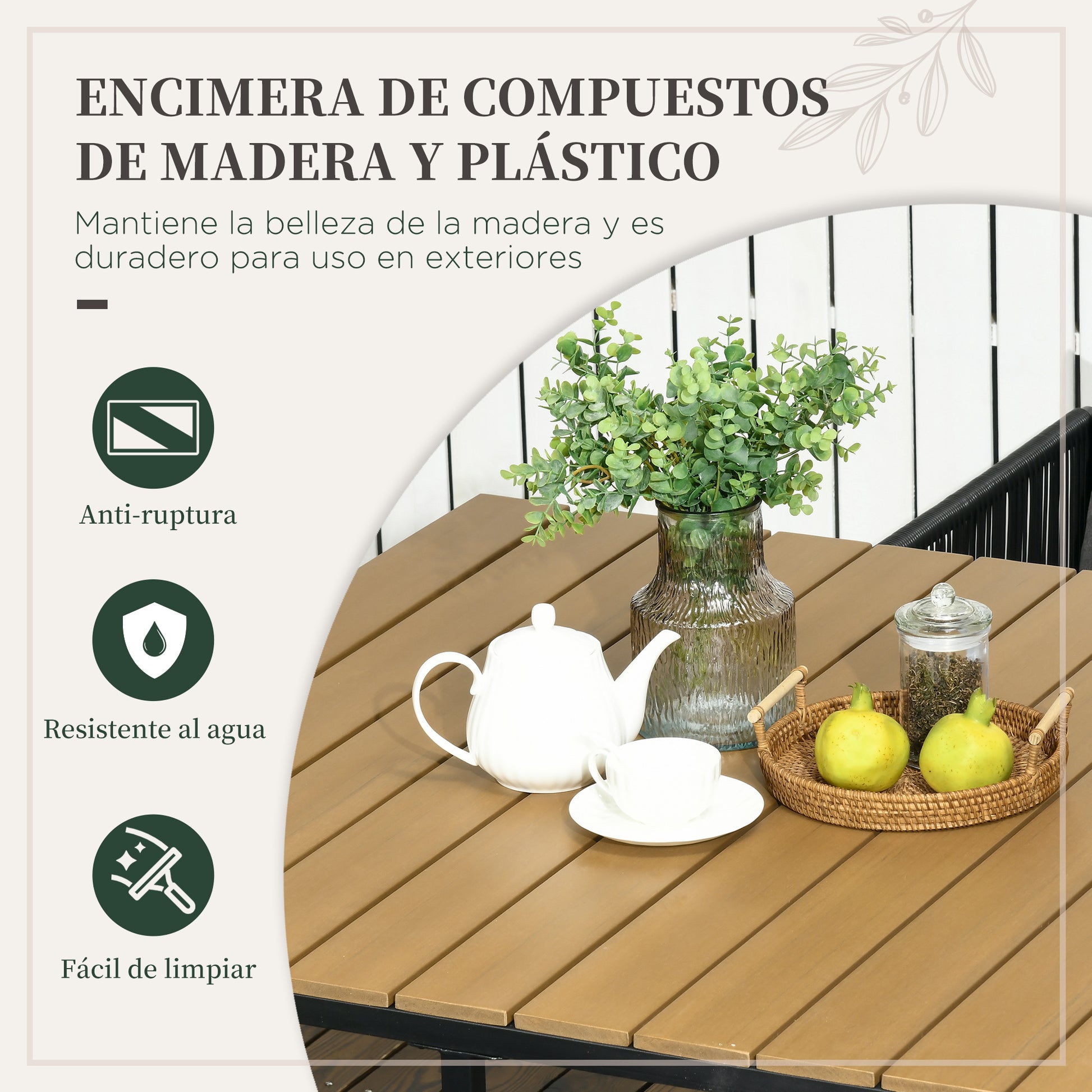 Outsunny Conjunto De Jardín Exterior De Ratán Sintético Con Mesa Cuadrada Sillas_5