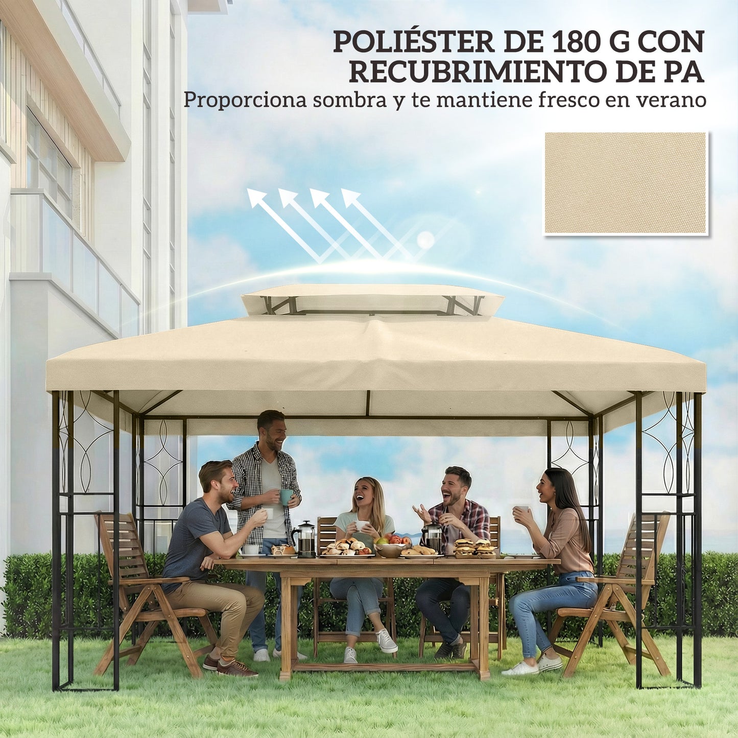 Outsunny Techo De Repuesto Para Cenador 4x3 M Techo Doble Anti-uv Crema_5