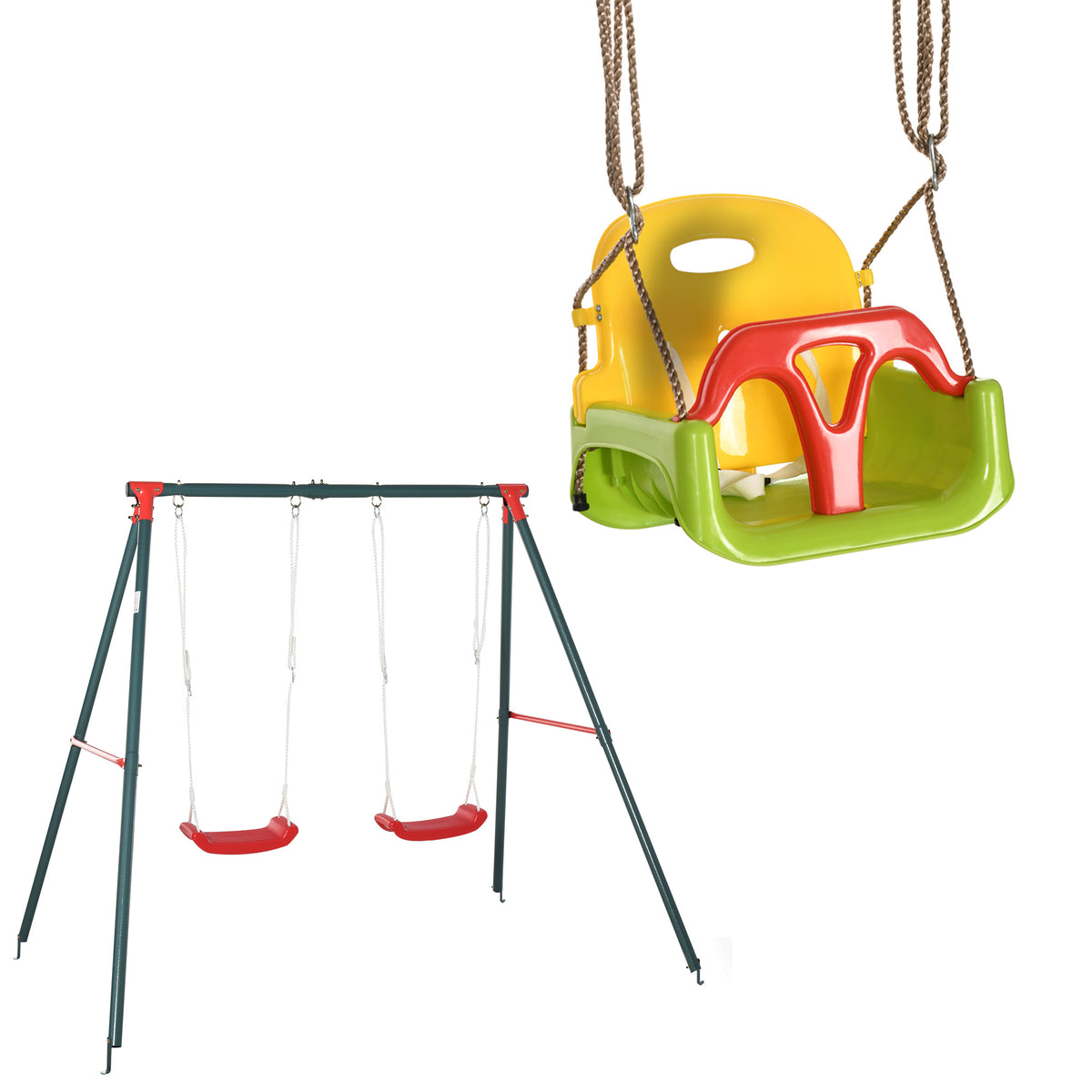 Outsunny Conjunto De 1 Columpio Doble Y 1 Columpio Para Bebés Multicolor_0
