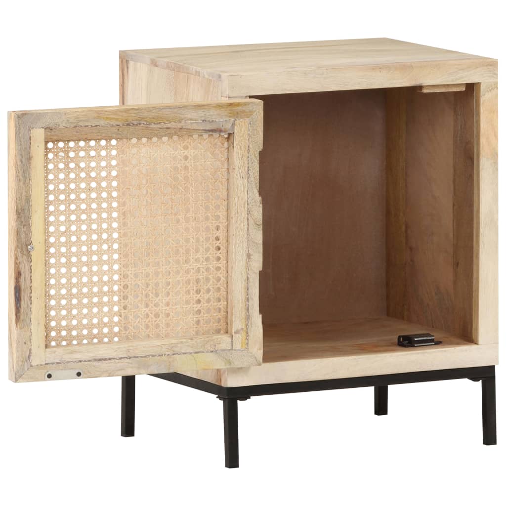 Mesita De Noche Madera Maciza Mango Y Caña Natural 40x30x50 Cm_1