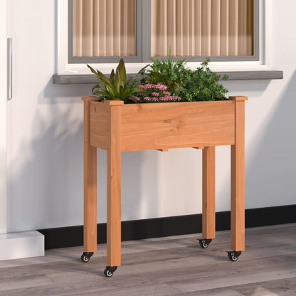 Jardinera Con Forro Y Ruedas Madera De Abeto Marrón 71x37x80 Cm_1