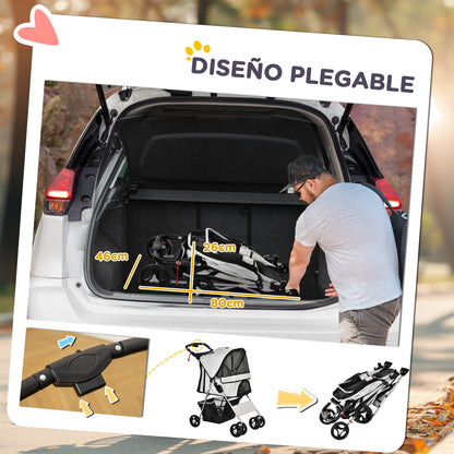 Pawhut Cochecito Mascotas Plegable Toldo Ajustable Tela Oxford 77x45x99,5cm Gris_4
