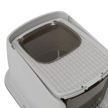 Pawhut Arenero Para Gatos De Acero Inoxidable L Con Tapa Abatible Gris Claro_4