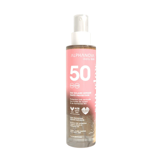 Agua bifásica solar alta protección FPS50 Alphanova 125ml