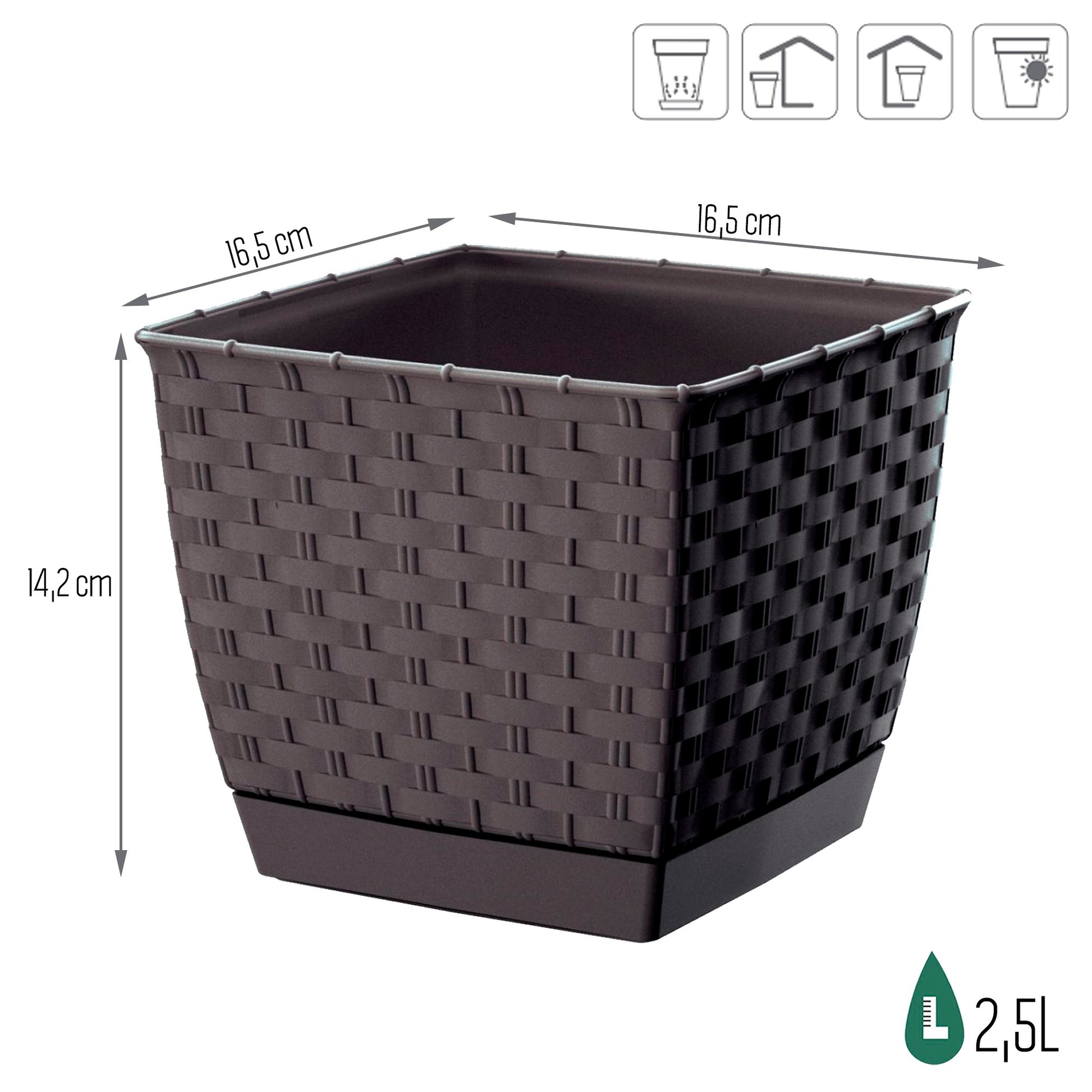 Maceta Ratolla Square 2,5l., Dimensiones (mm) 165x165x142, Color Ocre Oscuro_2