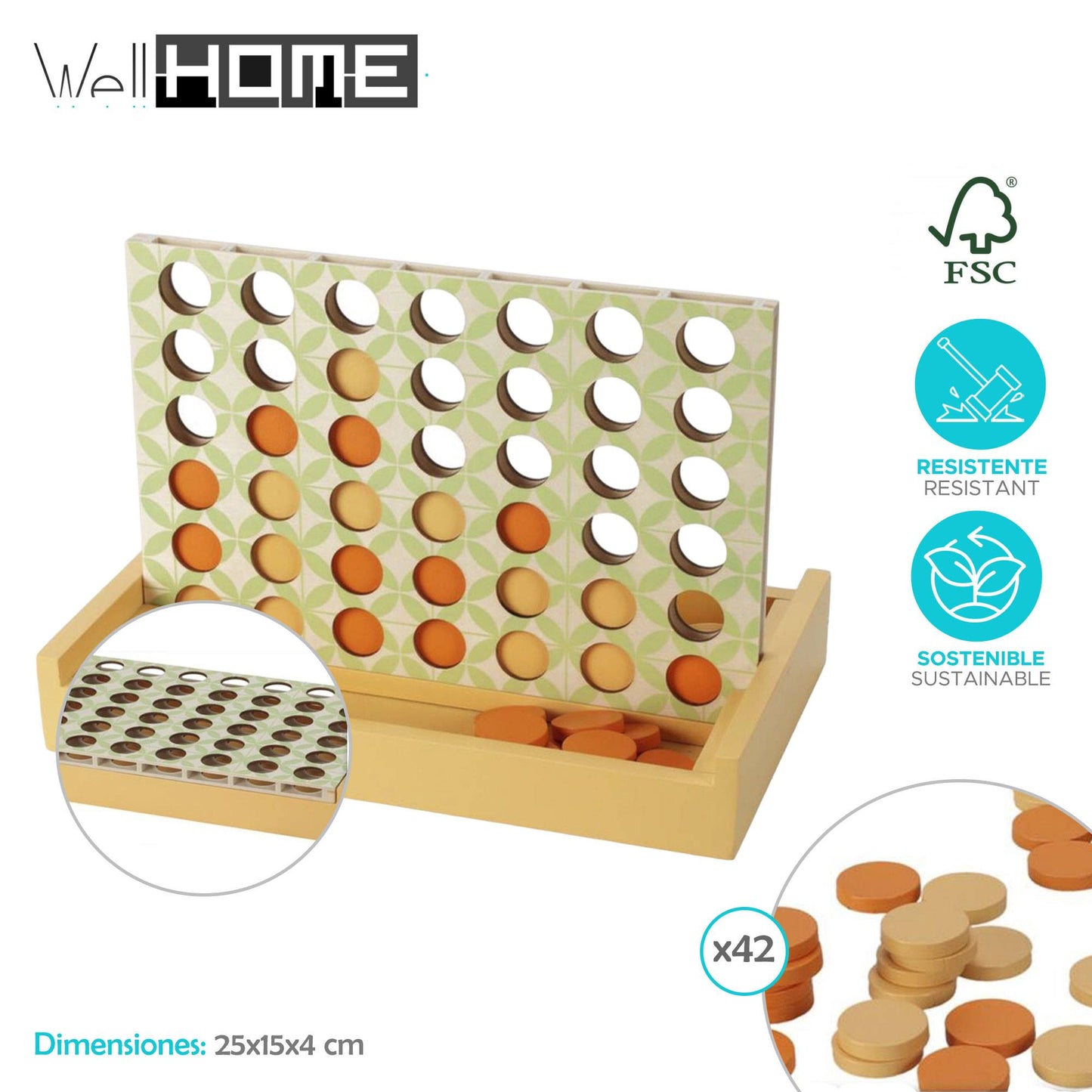 Well Home - Juego De 4 En Raya En Madera