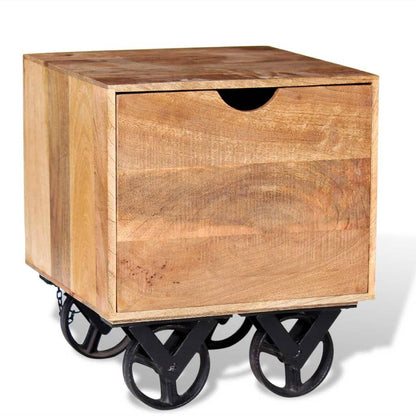 Mesa Auxiliar Con Cajón Ruedas Madera De Mango 40x40x45 Cm_3