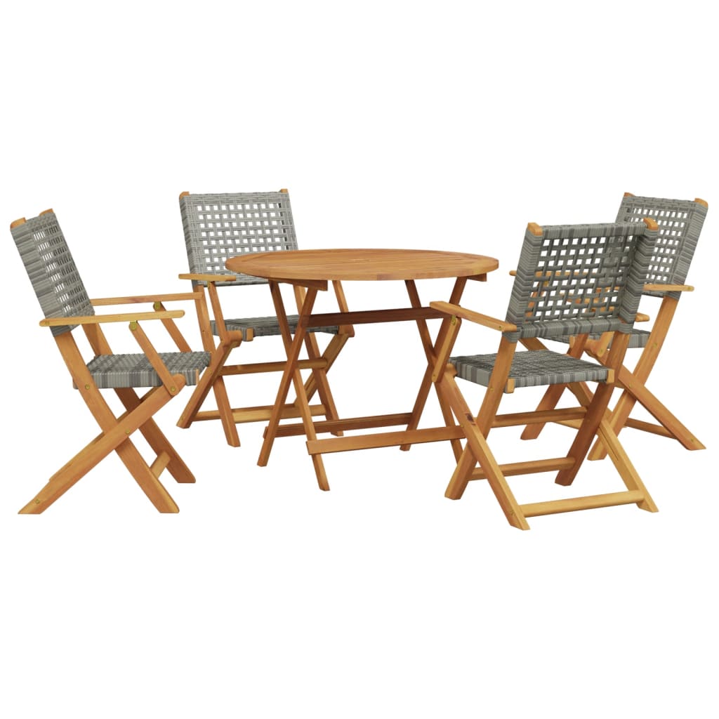 Set De Comedor De Jardín 5 Piezas Ratán Pe Madera Maciza Gris / Vetonek_4