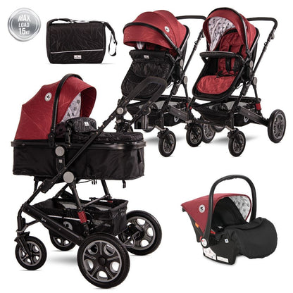 Carro De Bebé Tres Piezas Convertible Lora Hasta 15 Kg Luxe Red Elephants_0