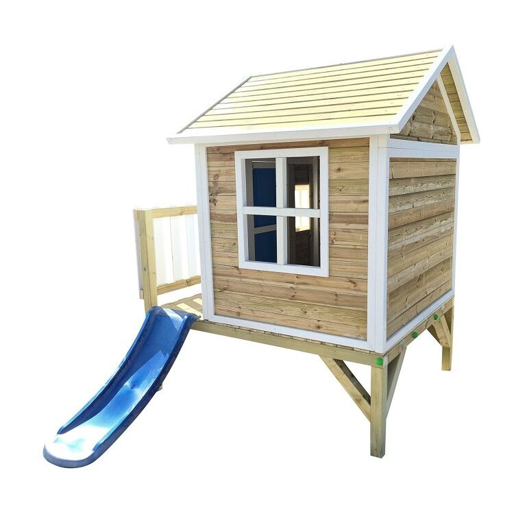 Casita Infantil De Madera Por Paneles Masgames Visby Elevada 60 Cm Azul._2