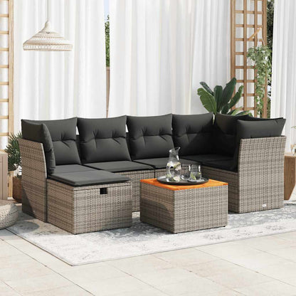 Set De Sofás De Jardín 7 Pzas Con Cojines Ratán Sintético Gris / Vetonek_5