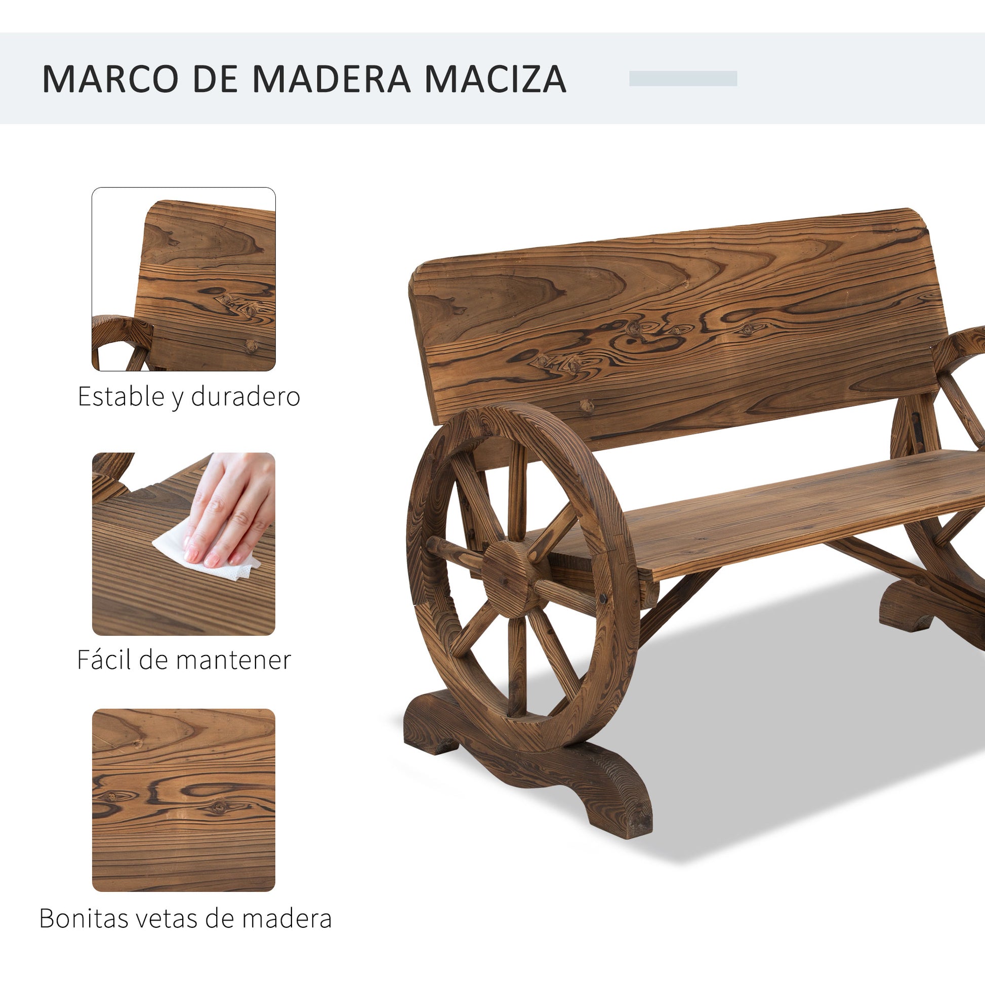 Outsunny Banco De Jardín De Madera Con Reposabrazos 114x58x80 Cm Carbonizado_3