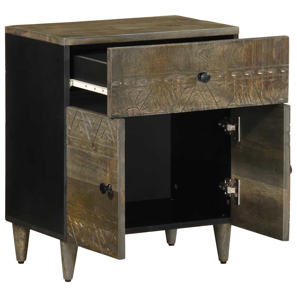 Mesita De Noche Madera Maciza De Mango Gris Claro 50x33x60 Cm_1