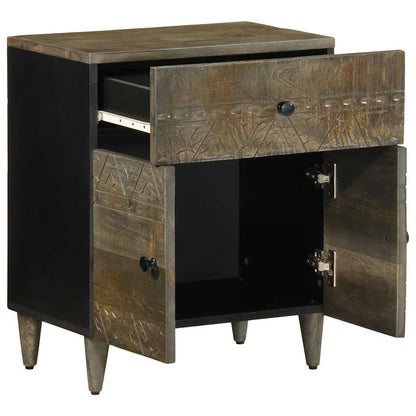 Mesita De Noche Madera Maciza De Mango Gris Claro 50x33x60 Cm_1