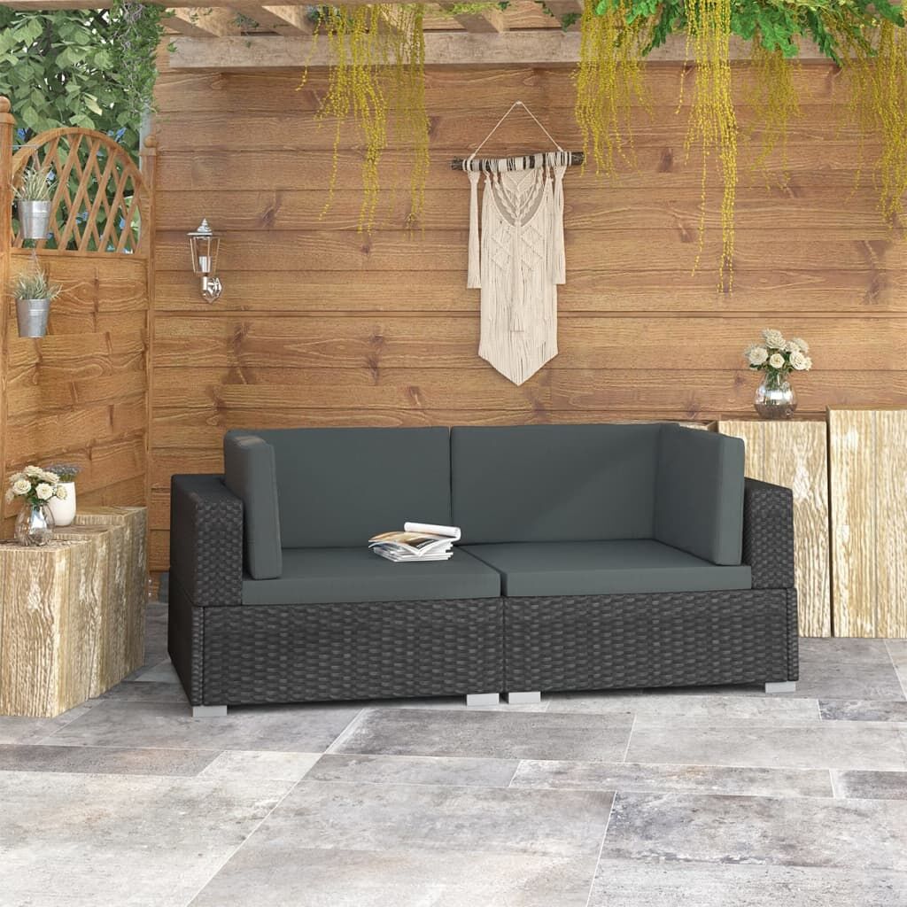 Vidaxl Asiento Seccional De Esquina Con Cojines 2 Pzas Ratán Pe Negro_1