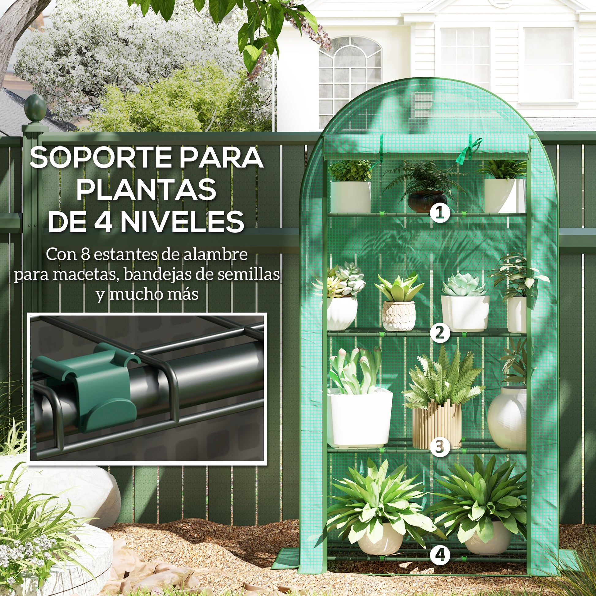 Outsunny Invernadero De Exterior Con 4 Estantes Puerta Enrollable 105x45x160 Cm_4