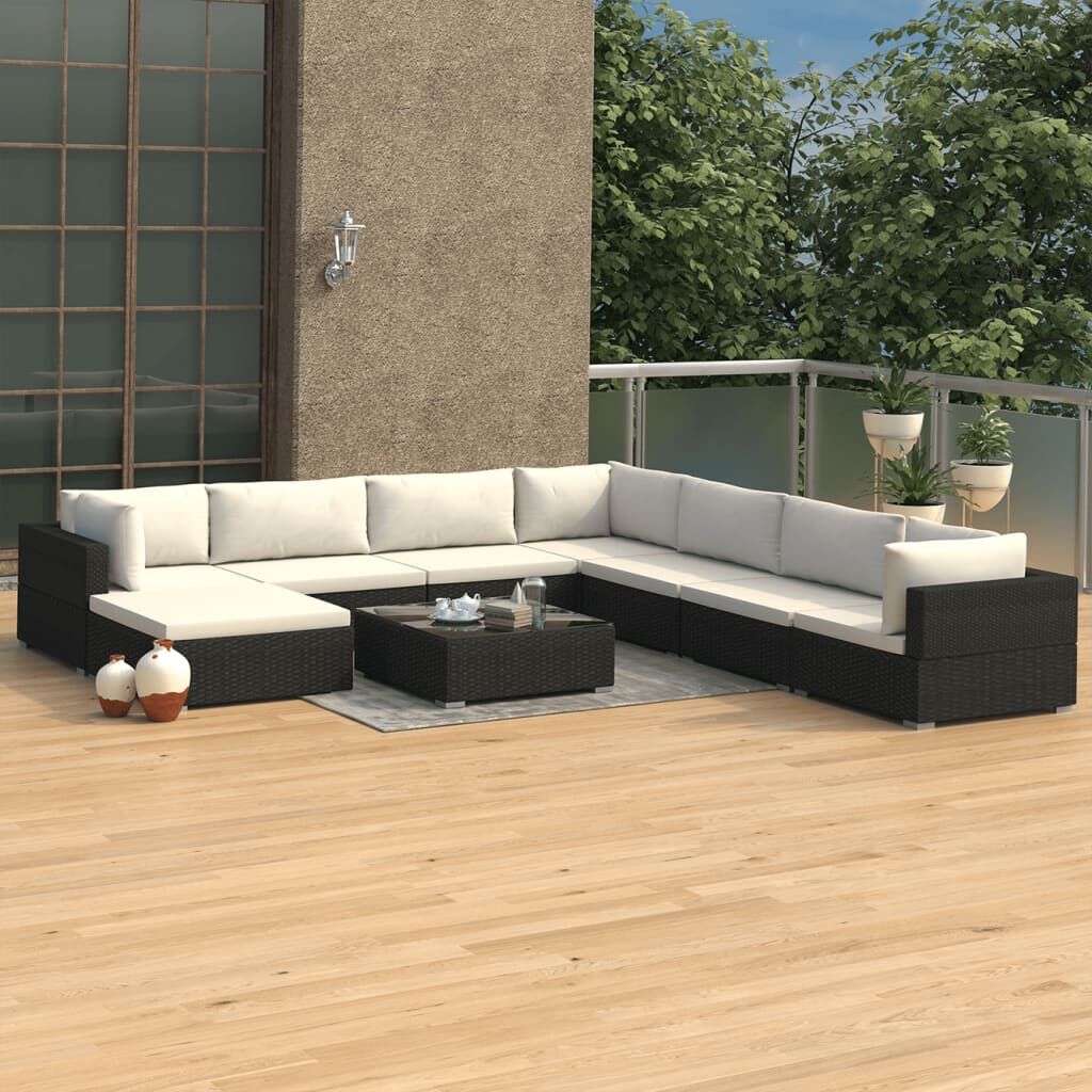 Vidaxl Set De Muebles De Jardín 9 Pzas Y Cojines Ratán Sintético Negro_1