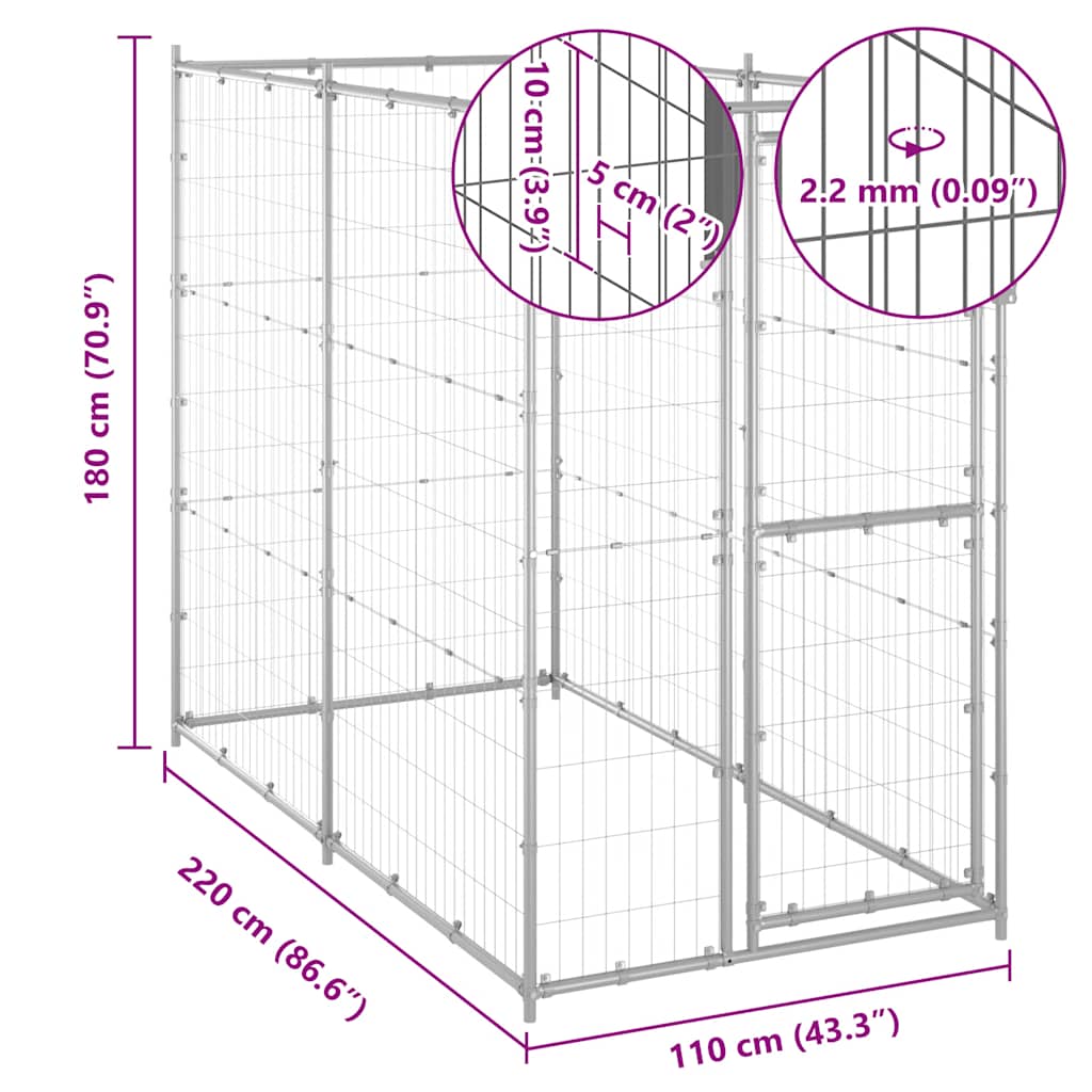 Perrera De Exterior De Acero Galvanizado 110x220x180 Cm_5