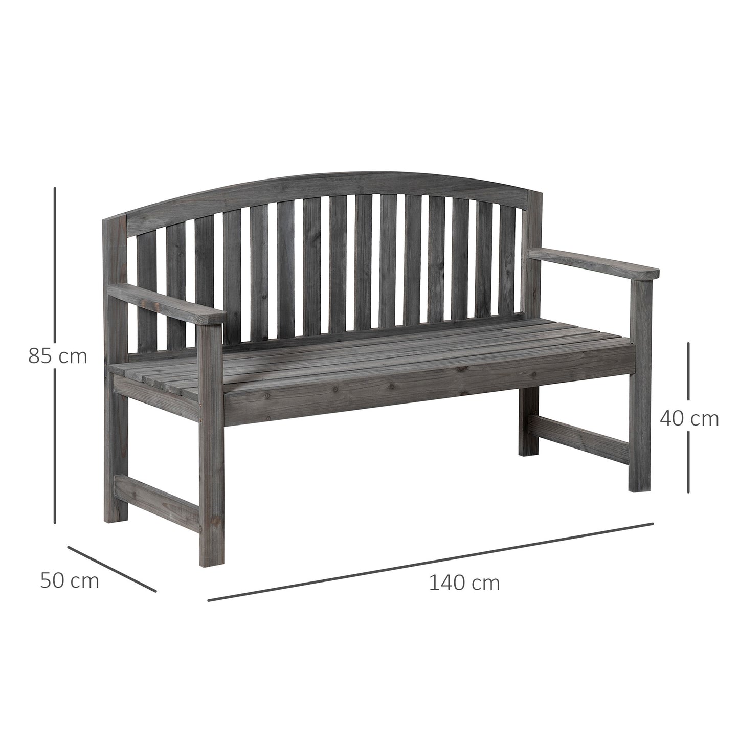 Outsunny Banco De Jardín De 2 Plazas Madera Con Reposabrazos Carga 320 kg Gris_2