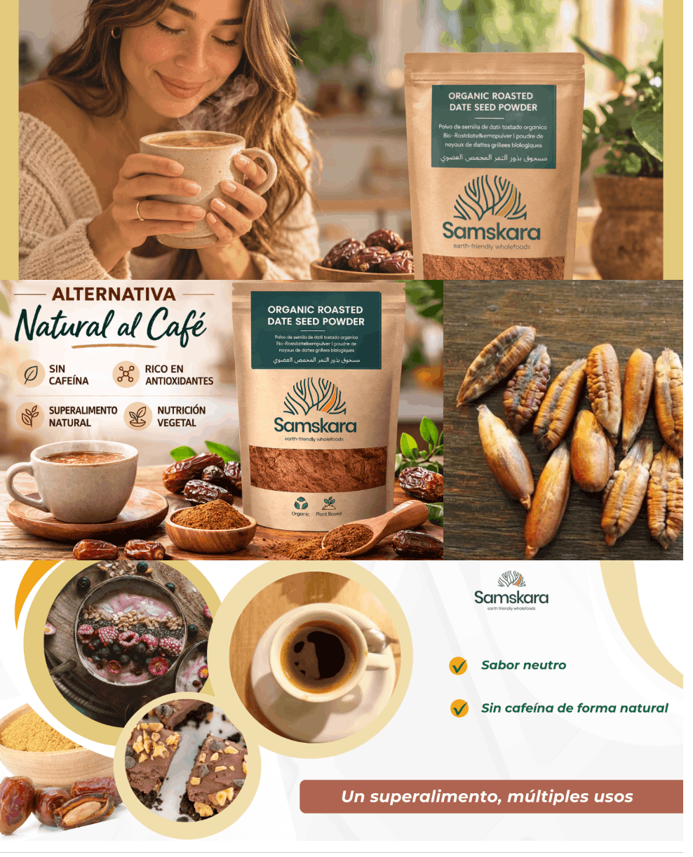 Café De Semilla De Dátil Tostado Bio - 250g | Alternativa Al Café Sin Cafeína Ecológica Vegana, Tueste Natural_2