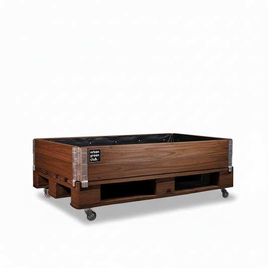Bancal De Cultivo Pro De Madera De Pino Color Nogal Con Ruedas Urban Green Club - 120x80x40 Cm 200 L_0