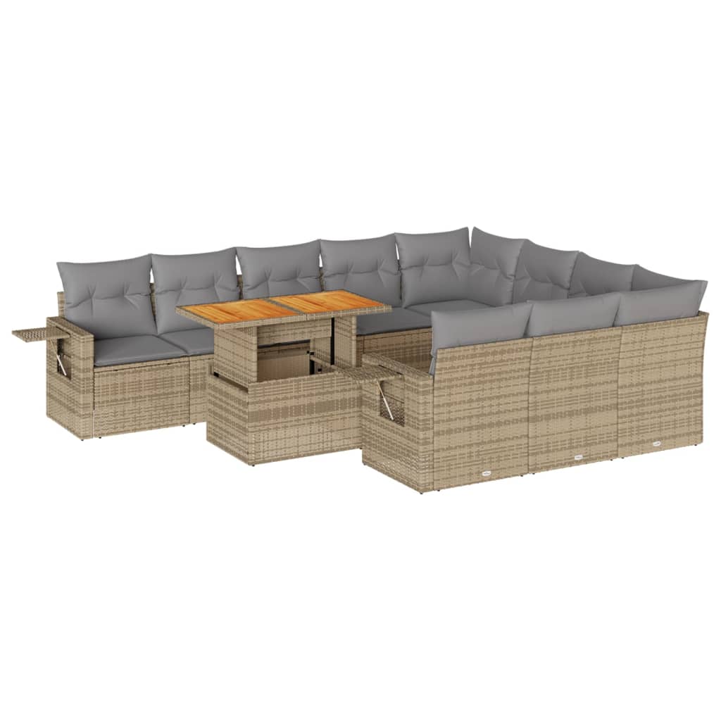 Set De Sofás De Jardín 11pzas Con Cojines Ratán Sintético Beige / Vetonek_3