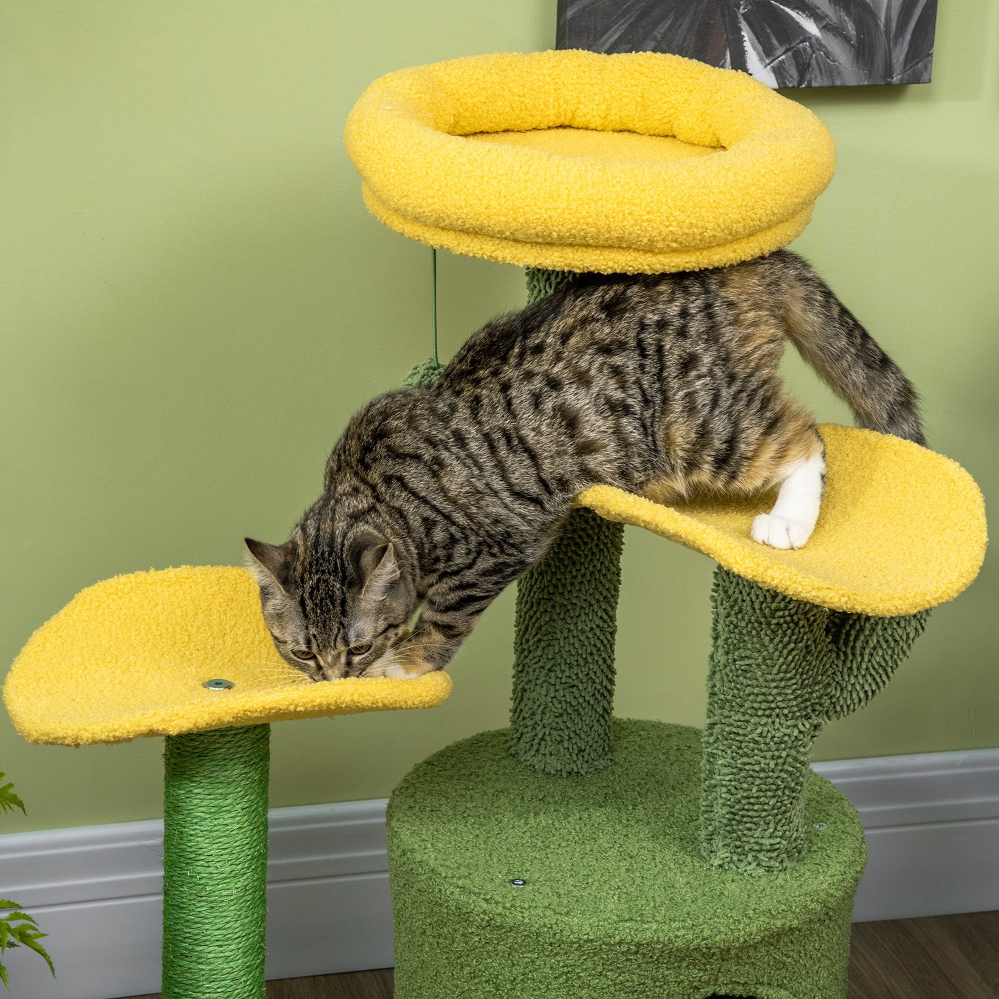 Pawhut Árbol Rascador Para Gatos En Forma De Cactus Altura 83 Cm Con Cama Caseta_3