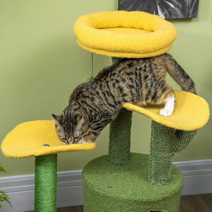 Pawhut Árbol Rascador Para Gatos En Forma De Cactus Altura 83 Cm Con Cama Caseta_3