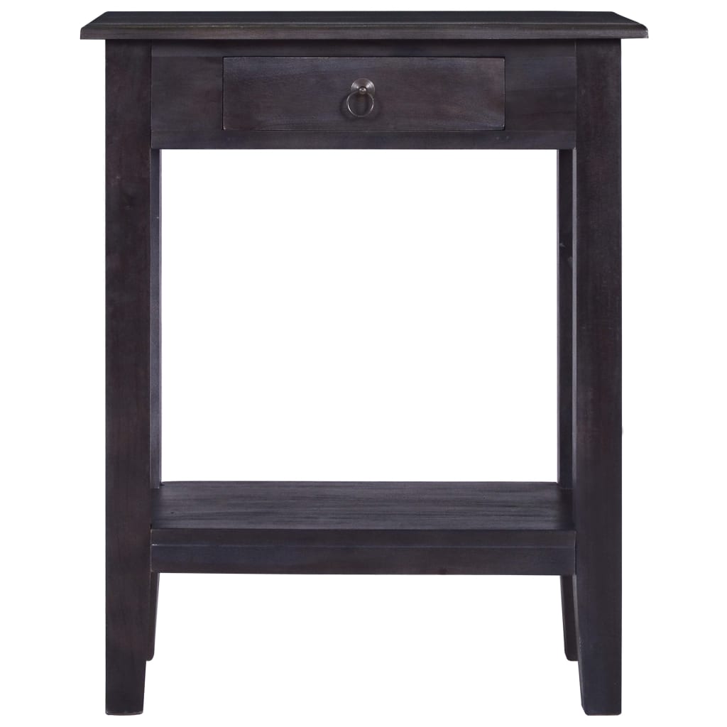 Mesa Consola Con Cajón Madera Maciza De Caoba Negro 60x30x75 Cm_1