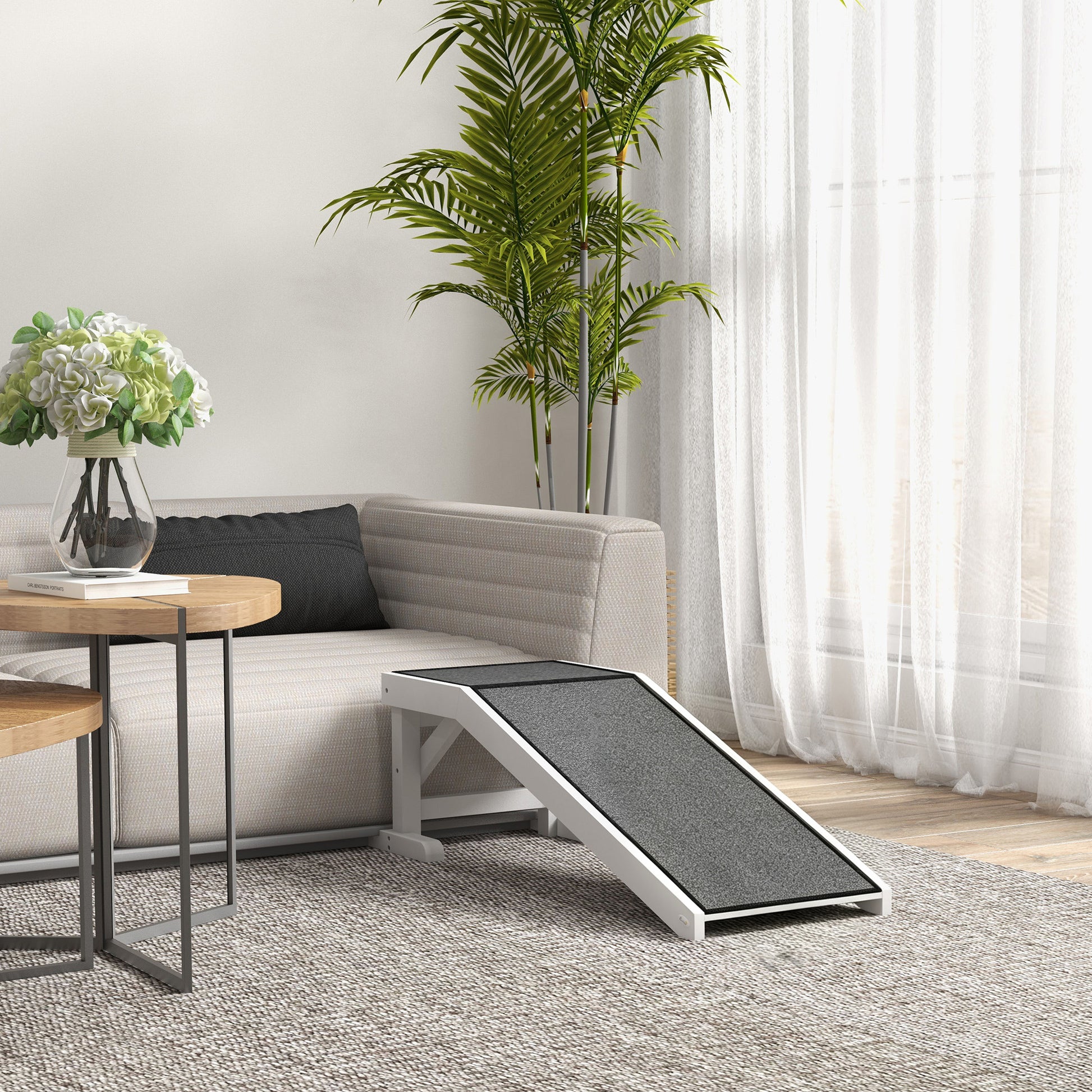Pawhut Rampa Para Perros De Madera Con Alfombra Antideslizante 125x40x35,5 Cm_1