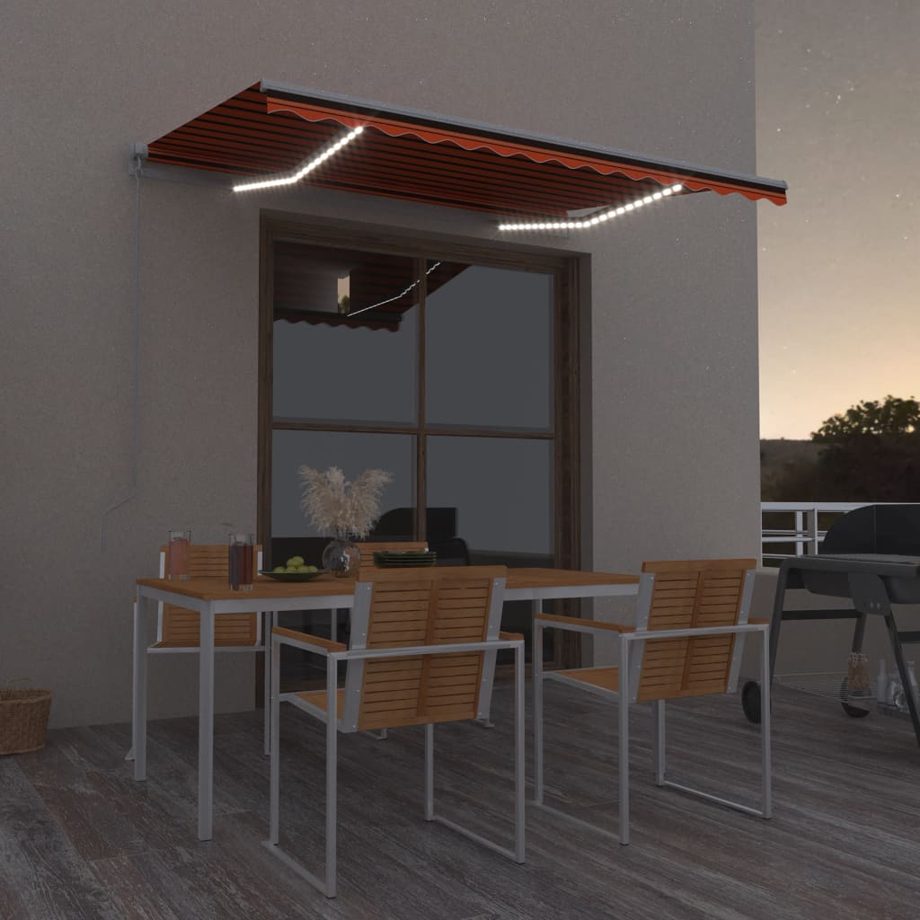 Toldo Manual Retráctil Con Led Naranja Y Marrón 300x250 Cm_1