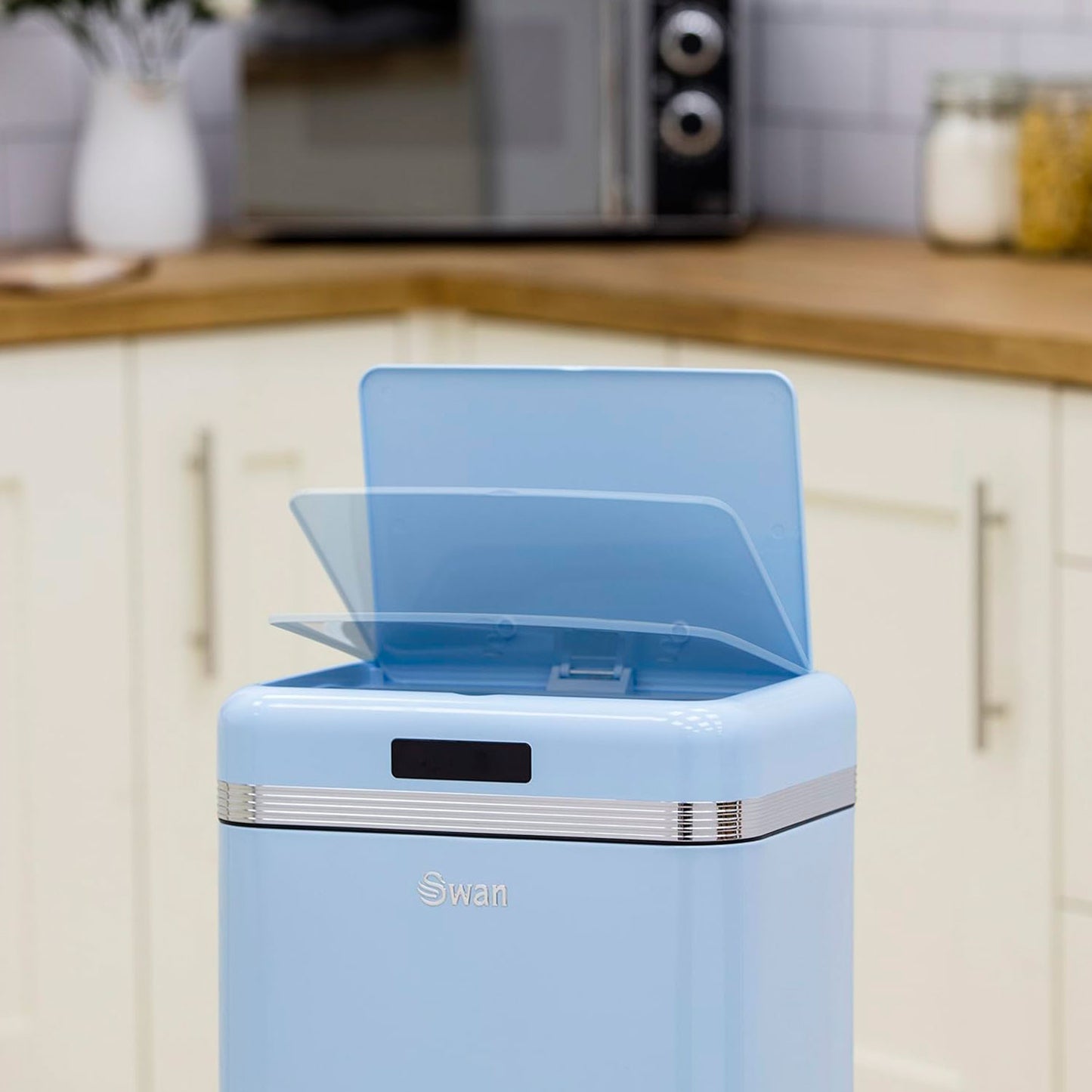 Swan Cubo De Basura Cocina Automático, Sensor De Movimiento, 45l, Metálico, Papelera Reciclaje, Swka4500blneu, Azul_1