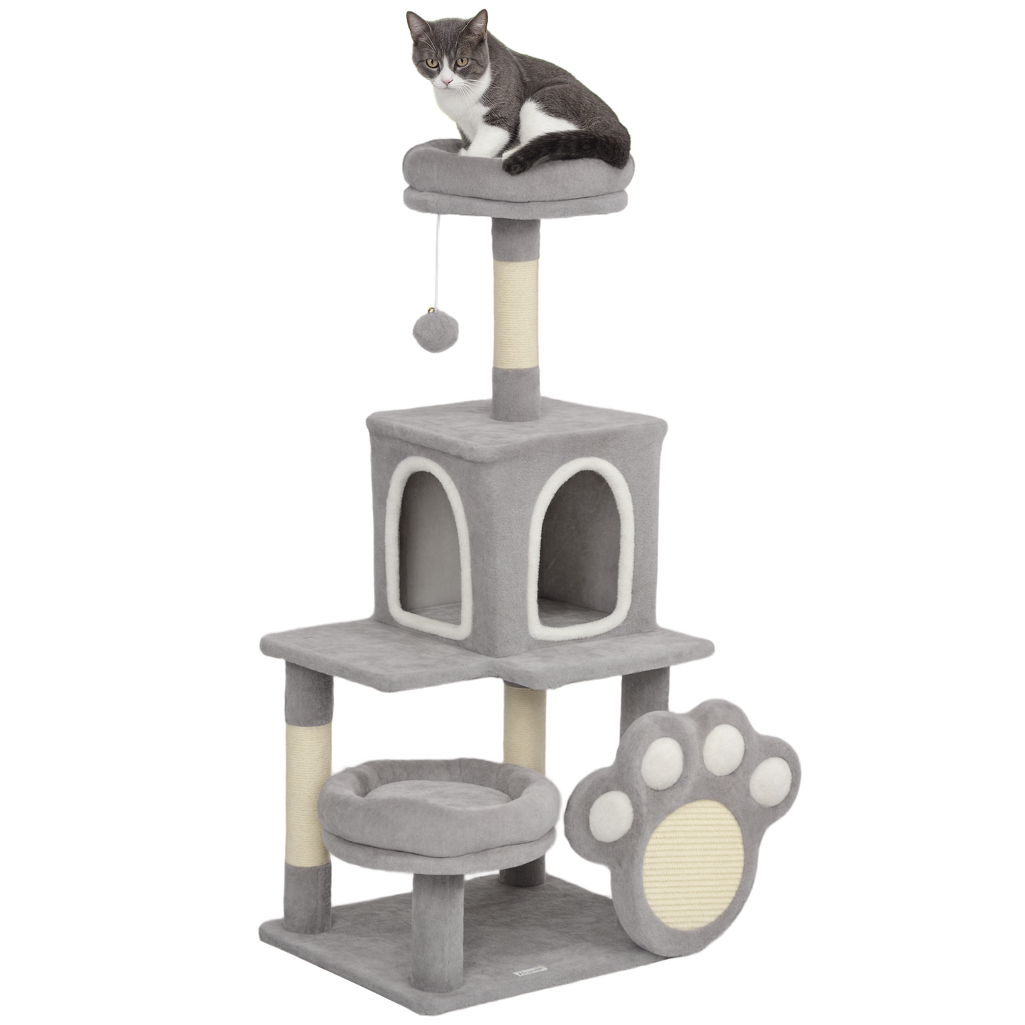 Pawhut Árbol Rascador Para Gatos 110 Cm Con Almohadilla De Rascado Gris Claro_0