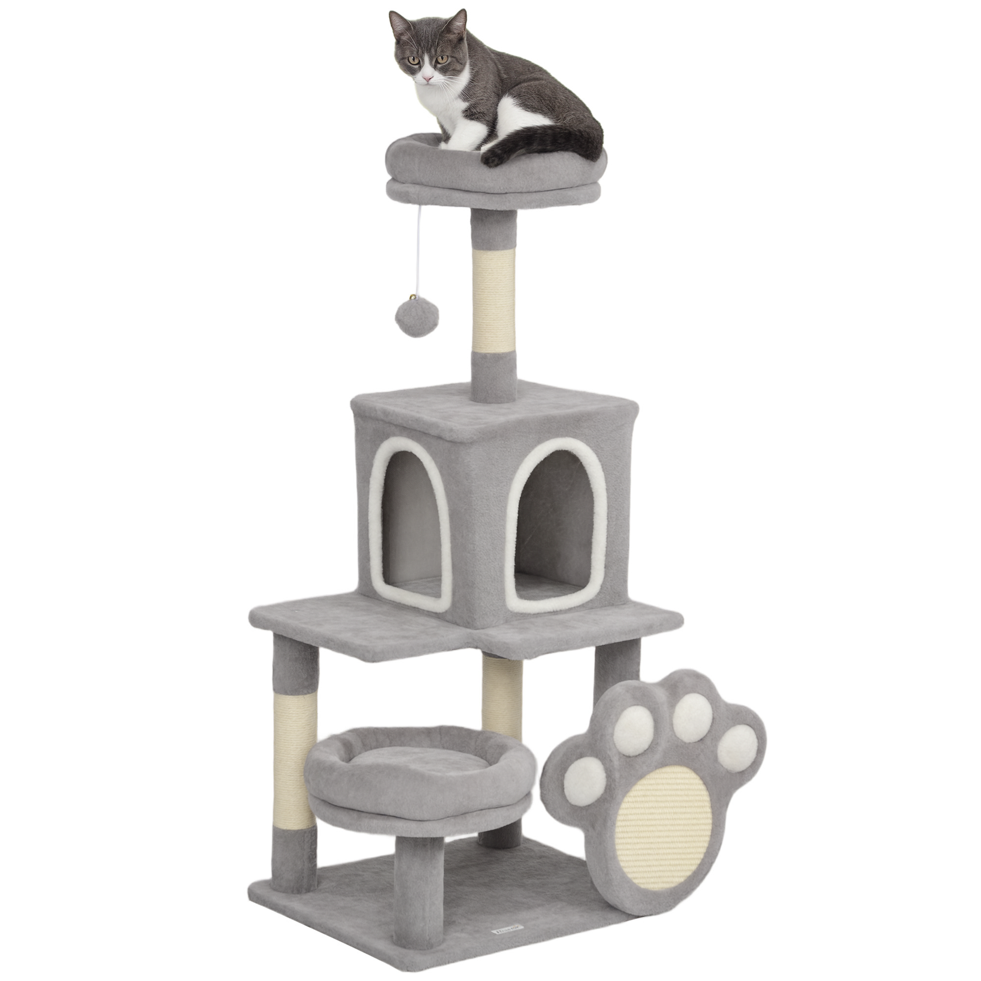 Pawhut Árbol Rascador Para Gatos 110 Cm Con Almohadilla De Rascado Gris Claro_0