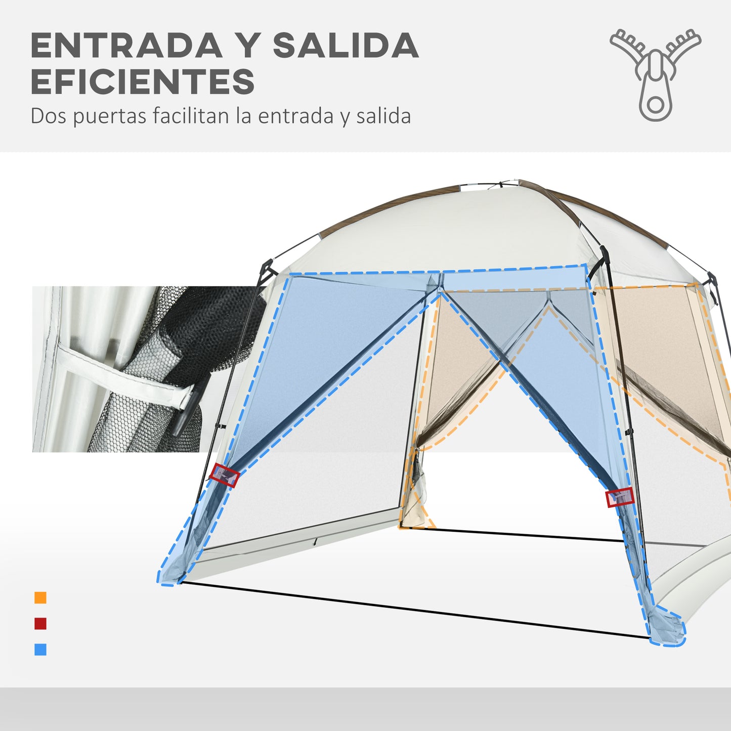 Outsunny Carpa De Jardín 3x3 M Para 6-8 Personas Con 4 Mosquiteras Y 2 Puertas_4