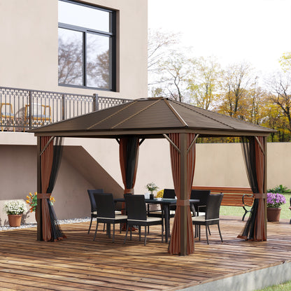 Outsunny Cenador Con Techo Carpa De Jardín Con Laterales Y Mosquitera Marrón_1